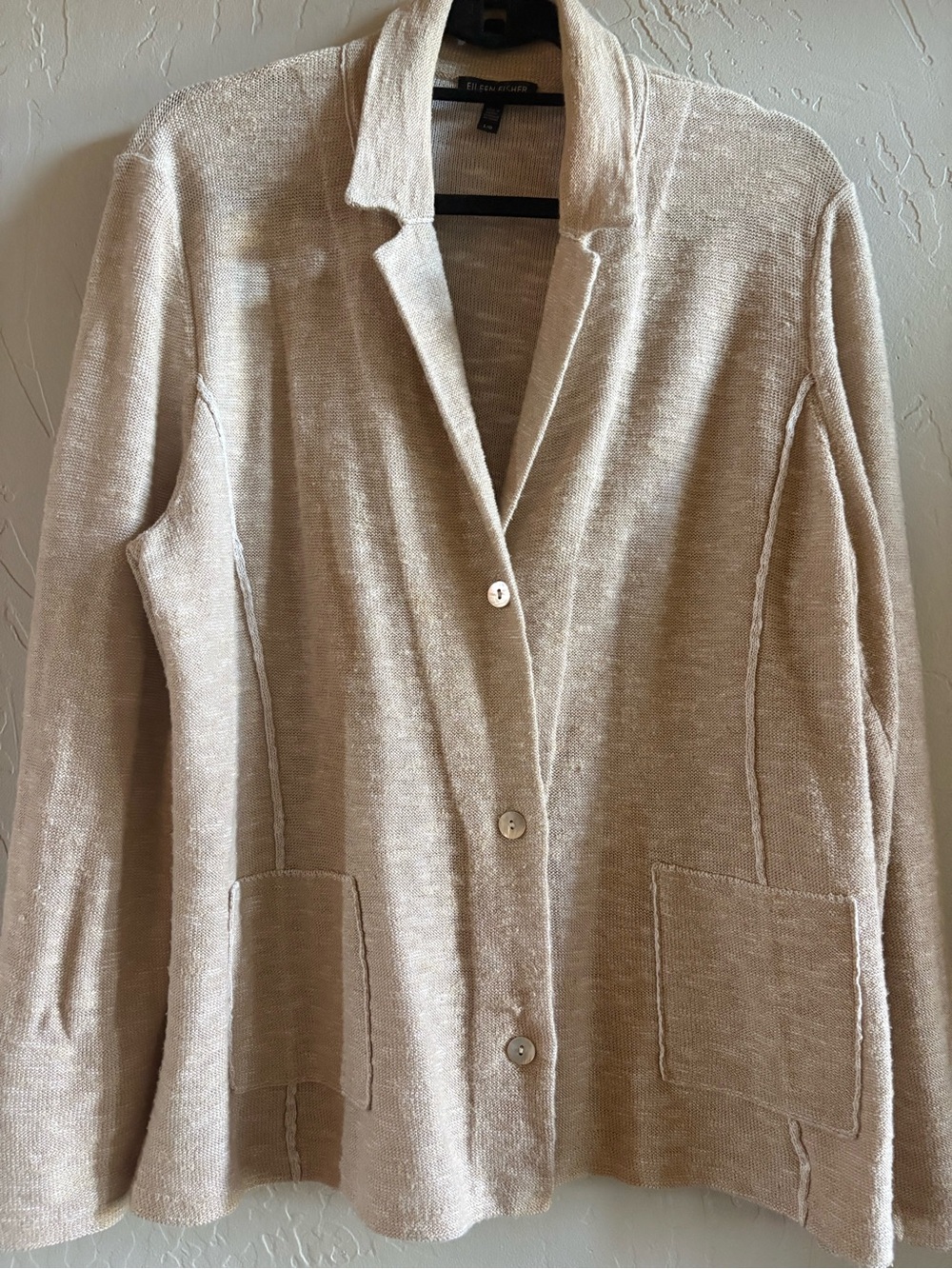 Eileen Fisher Beige Knit Button-Front Cardigan Blazer